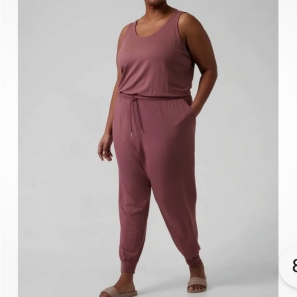 ATHLETA French Terry Balance Jumpsuit Tawny Rose Mauve Pink Color L Athleisure - Picture 8 of 16